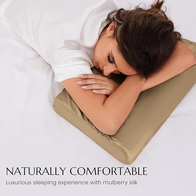 THXSILK 19 Momme 100% Mulberry Silk Pillowcase for Contour Memory Foam Pillow, Contour Pillow Case Cover, Cervical Pillow Case, Pack of 1(Taupe, 24"x14"x4.7"/3.9")