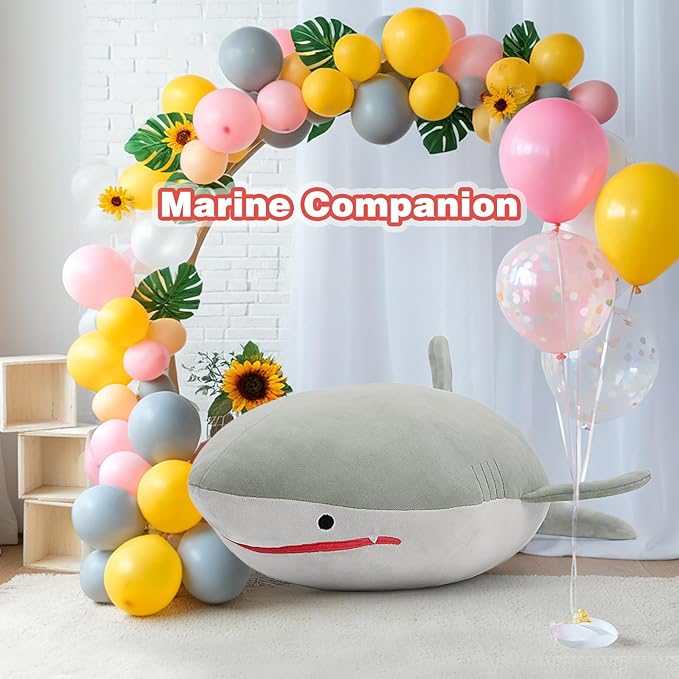 48" Giant Shark Stuffed Animal, Large Squishy Shark Plush Pillow, Long Life Size Ocean Plushies Toy Gifts for Kids Girls Boys