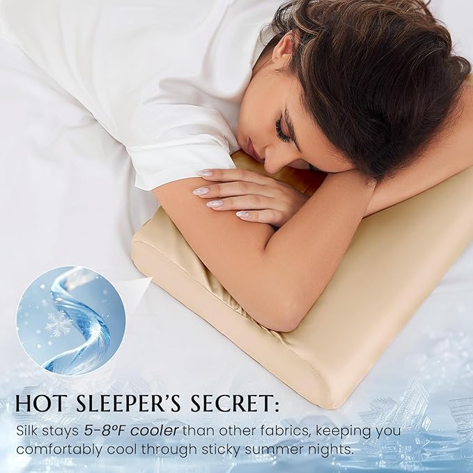 THXSILK 19 Momme 100% Mulberry Silk Pillowcase for Contour Memory Foam Pillow, Contour Pillow Case Cover, Cervical Pillow Case, Pack of 1(Champagne, 21"x14.5"x4.9"/4.2")