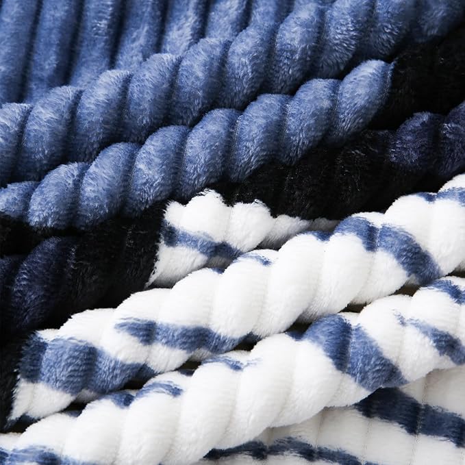 PU MEI Sherpa Blanket Fleece Throw Blanket Queen Plaid Thick Bed Blanket, Soft Warm Cozy Throw Blanket, 80”*90” Zebra-Blue