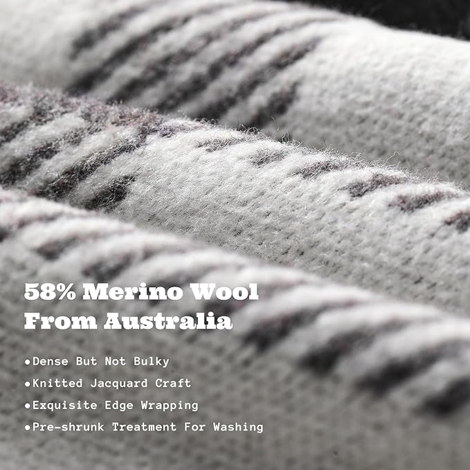ACUSHLA Merino Wool Blanket - Soft Warm Thick Washable Large Throw Blanket for Camping Bed Couch Outdoor Travel All Weather, Scottish Plaid Grey 79X63
