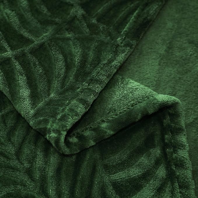 SOCHOW Super Soft Flannel Fleece Throw Blanket, Lightweight Cozy Warm Leaves Textured Plush Blanket for Bed Couch Sofa, 60 x 80 Inches, Olive Green
