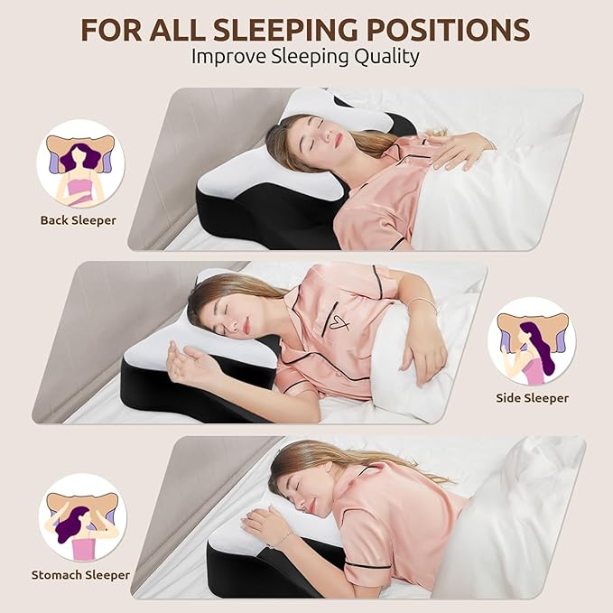DONAMA Cervical Neck Pillow for Pain Relief,Odorless Contour Memory Foam Pillows with Cooling Pillowcase Cozy Sleeping, Orthopedic Ergonomic Bed Pillows for Side Back Stomach Sleepers