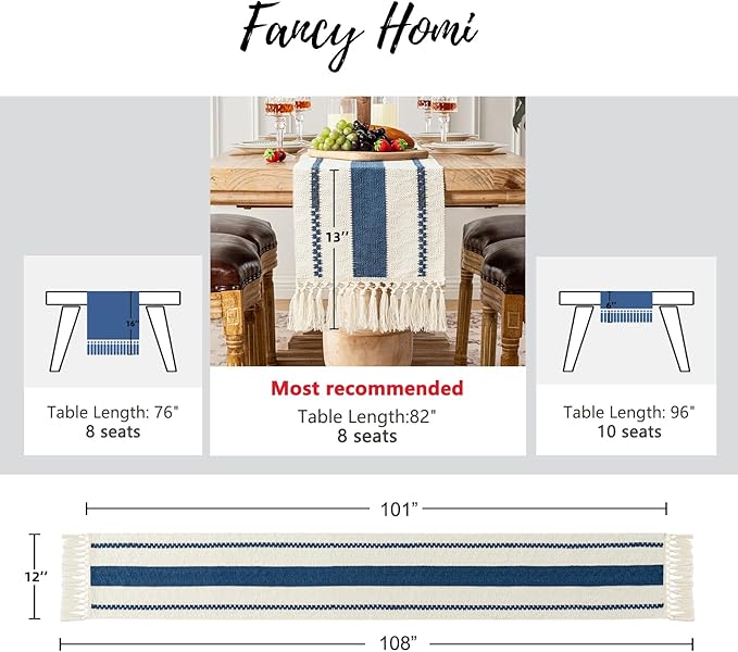 Fancy Homi Dusty Blue Table Runner 108 Inches Long Boho Macrame Table Runner for Home Decor, Farmhouse Table Runners with Tassels for Party Bohemian Rustic Bridal Shower Dining Decor 12x108 Inches