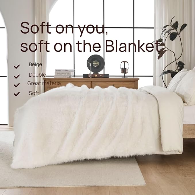 Luxury Fluffy Faux Fur Throw Blanket,Thick Fluffy Fuzzy Cozy Blanket,Plush Blankets for Couch, Sofa, Chair, Bed-Ivory White,50x60