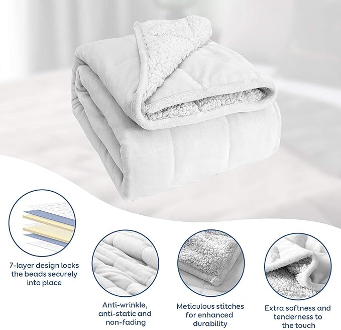 Weighted Blanket 20lbs, Flannel Cozy Plush Blankets, Fuzzy Flannel Bedding Blanket Throw for Twin Full Bed, Minky Soft Blanket for Sofa Bed 60 x 80 inches, White