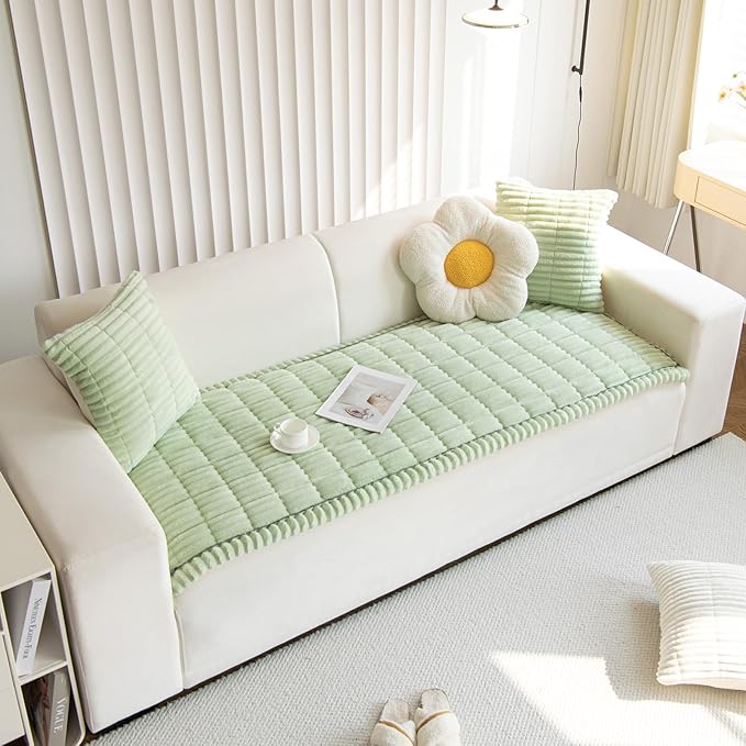 Faux Fur Plush Dog Couch Cover 3D Stripe Fuzzy Sofa Cover Non-Slip Fluffy Dog Bed Cover Pet Blanket Sofa Couch Furniture Protector for Puppy Large Dog Cat (Green,31"x31")