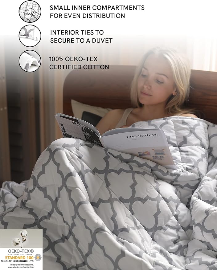 YnM Weighted Blanket,Heavy 100 Percent Oeko-Tex Certified Cotton Material, Bed Blanket for One Person of 190lbs, Ideal for Queen/King Bed (60x80 Inches, 20 Pounds, Lattice Scroll)