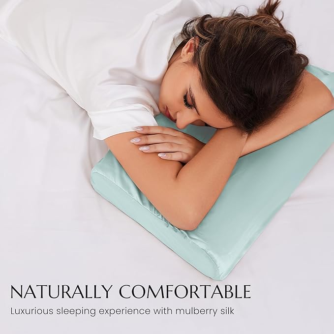 THXSILK 19 Momme 100% Mulberry Silk Pillowcase for Contour Memory Foam Pillow, Contour Pillow Case Cover, Cervical Pillow Case, Pack of 1(Light Blue, 24"x14"x4.7"/3.9")