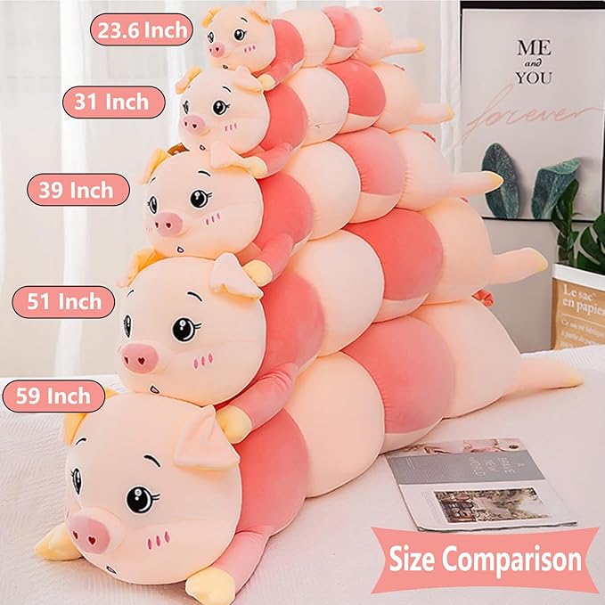 Pig Plush Toy 23.6 Inch/60 Cm Soft Washable Giant Stuffed Animal Pig Soft Dolls Sleeping Hugging Pillow Gifts for Kids Christmas Birthday (Pink Pig 60 Cm)
