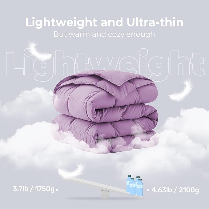 Soft Lightweight Down Blanket for Bed Sofa Couch Indoor and Outdoor Use, Warm and Fluffy Throw Blanket, Light Purple, Queen Size (90"X88")