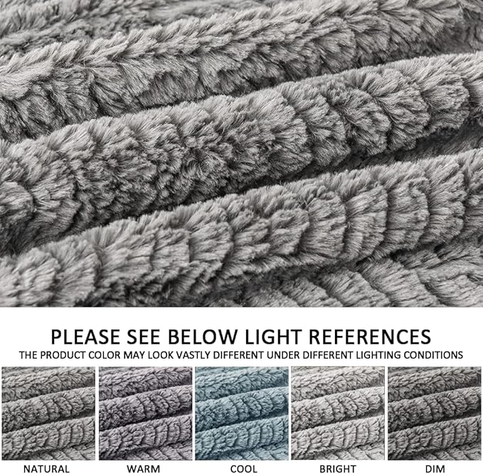 YUSOKI Luxury Faux Fur Throw Blanket(Without Pillows) 2 Layers,3lb,All Ages,Home Decoration, (Grey,50" x 63")