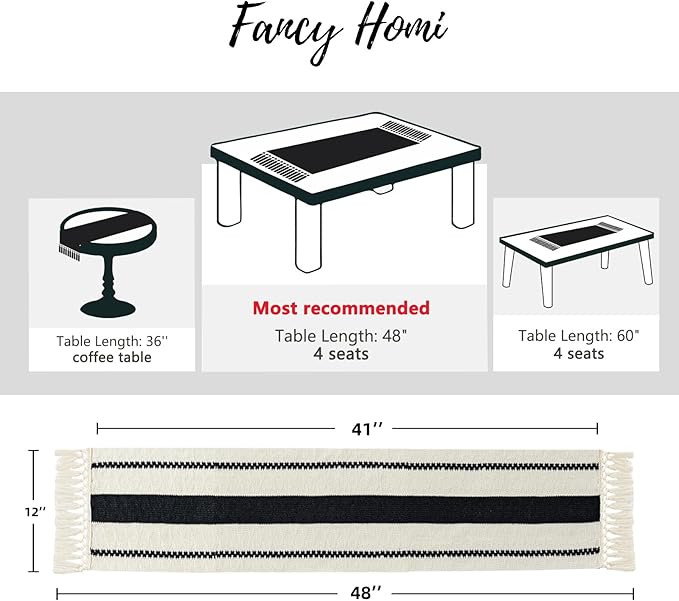 Fancy Homi Black Table Runner 48 Inches Long Boho Macrame Table Runner for Home Decor, Farmhouse Table Runners with Tassels for Party Bohemian Rustic Bridal Shower Dining Decor 12x48 Inches