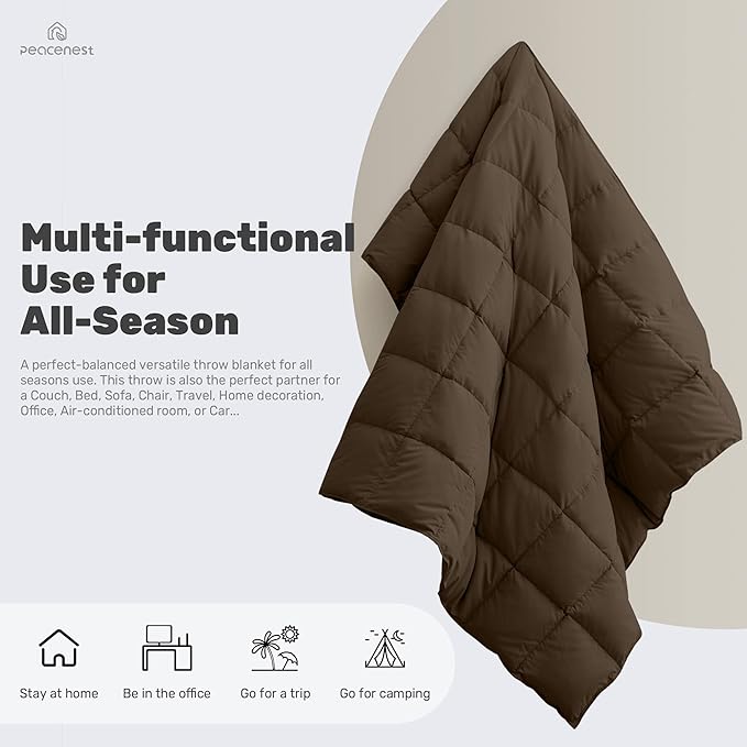 Soft Lightweight Down Blanket for Bed Sofa Couch Indoor and Outdoor Use, Warm and Fluffy Throw Blanket, Brown, Queen Size (90"X88")
