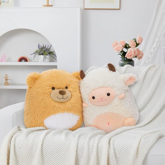 MaoGoLan 14'' Sheep Stuffed Animal Plush Lamb Squishable Throw Pillow for Kids Girls Cute Goat Body Pillow with Uncented Weighted Beads Inside - Christmas Valentine's Day Birthday Gifts