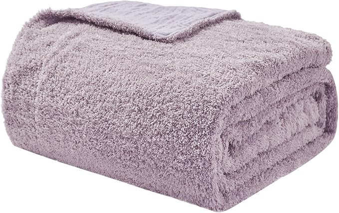 EMME Muslin Cotton Fleece Queen Blanket Reversible - 80"*90" Lavender Soft Warm Throw Blankets for Couch Bed Picnic Travel Bed