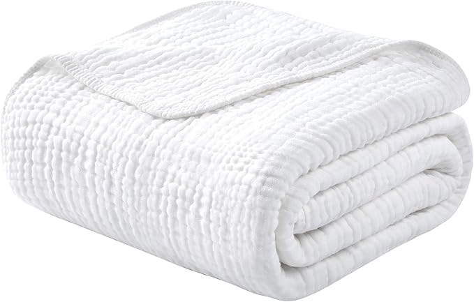 Yoofoss Muslin Blanket 100% Cotton Large Twin Size 60" x 80" for Bed Couch Summer Gauze Blanket for Adults Lightweight and Breathable White