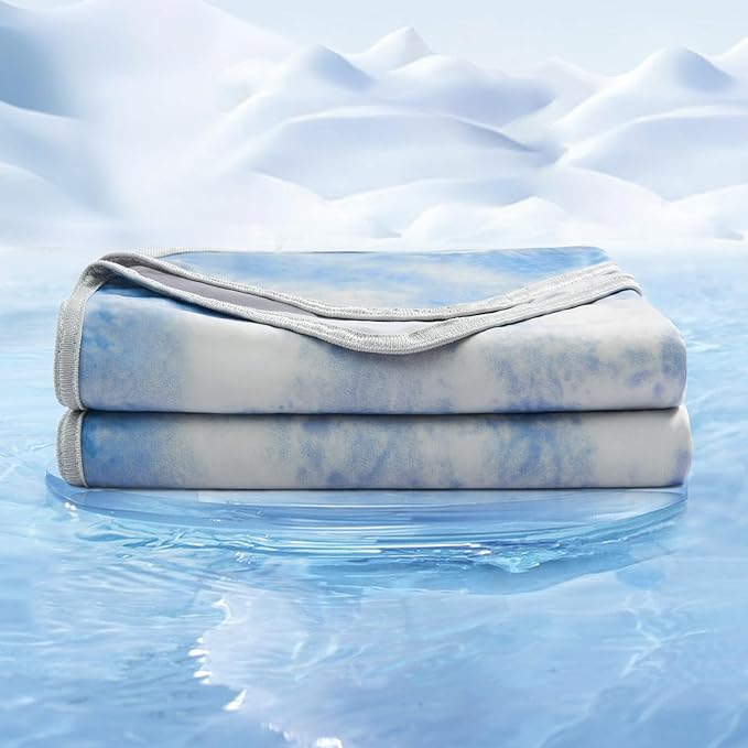EMME Cooling Blanket 50"x70", Q-Max 0.5 Cooling Blankets for Hot Sleepers, Ice Summer Blanket for Nights Sweats, Blue Lightweight Sheet for Bed