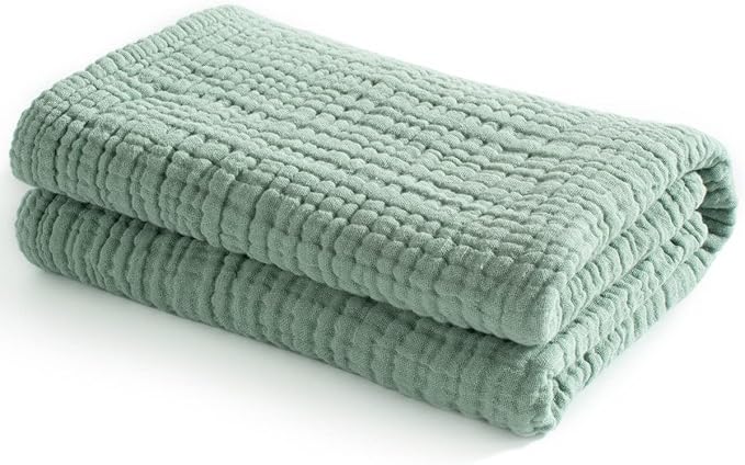 Carriediosa 100% Cotton Muslin Throw Blanket 108" X 90" King Size,4-Layers Summer Gauze Throws for Bed Couch,Soft Lightweight Breathable Linen Blankets Bedspread for Adults All Season,Sage Green