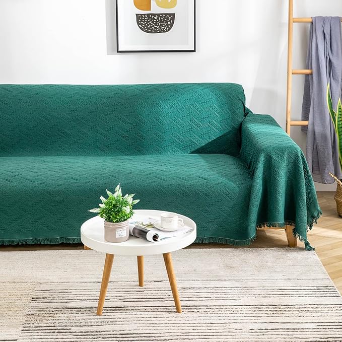 AIVIA Slipper Chair Table Cover Sheet, Reversible Tablecloth Throw Cushion Covers for Single Seat Recliner Armchair Ottomans Spread Furniture Decorations Protector Slipcover Blackish Green
