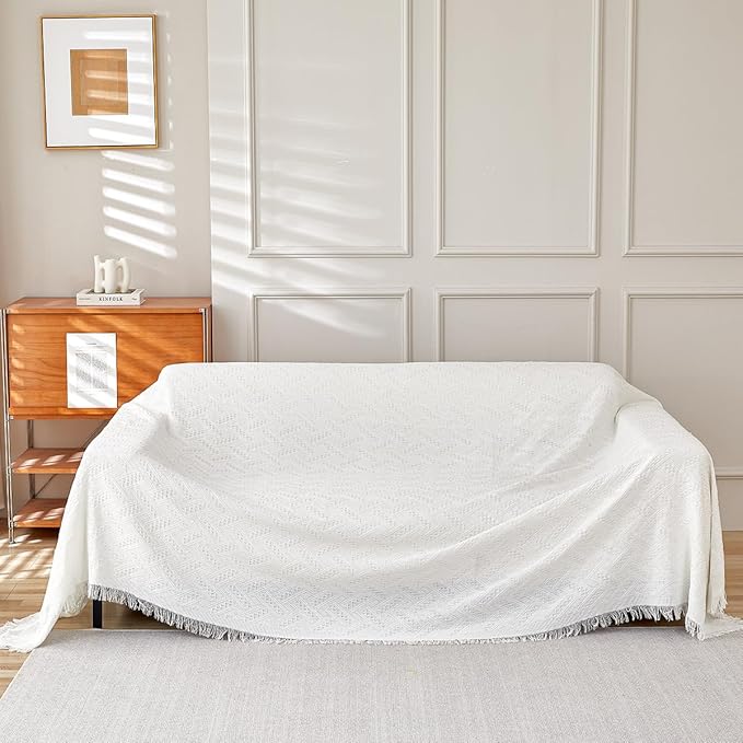 AIVIA Armless Loveseat Cover Sheet Blanket, Anti Slip Throw Cushion Covers for 2 Seater Armless Couches, Love-Seat Furniture Decor Slipcovers Protector for Dogs Cats (71” x 91” White)