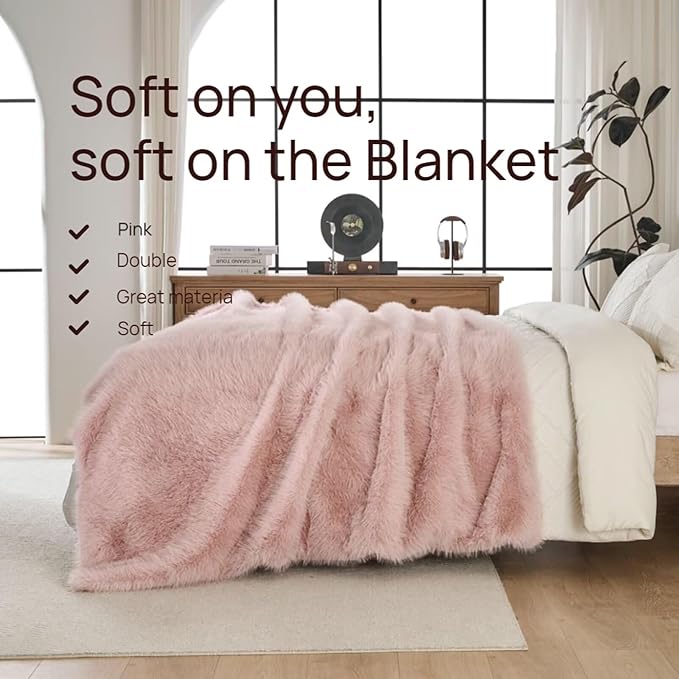 Luxury Fluffy Faux Fur Throw Blanket,Thick Fluffy Fuzzy Cozy Blanket,Plush Blankets for Couch, Sofa, Chair, Bed-Pink,50x60