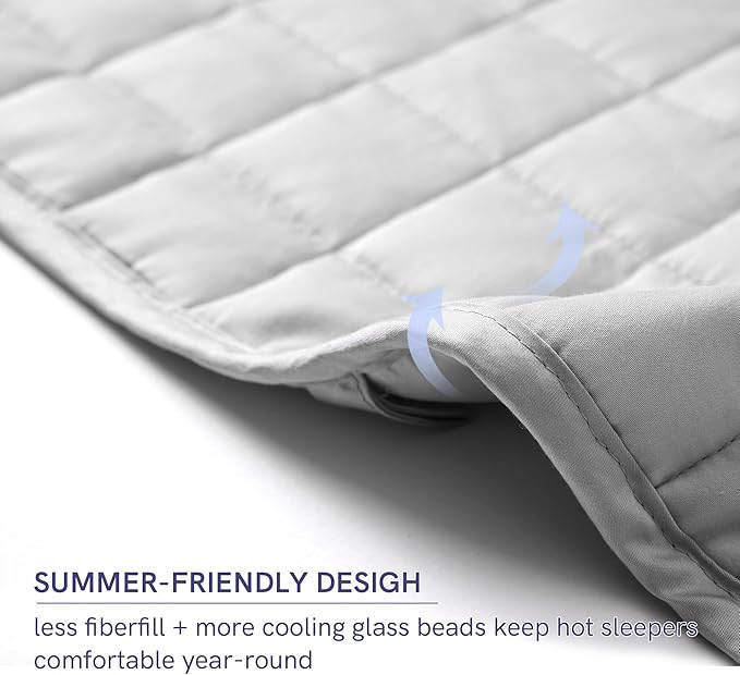 YnM Exclusive Weighted Blanket, Soothing Cotton, Smallest Compartments with Glass Beads, Bed Blanket for One Person of 110lbs, Ideal for Twin/Full Bed (48x72 Inches, 12 Pounds, Light Grey)