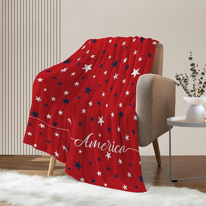 Neatee Living Patriotic Throw Blanket 4th of July Memorial Day Fourth of July American Freedom Veteran Day Blanket Couch Bed Red White Blue Stars Soft Fleece Blanket Home Decorations 50x60