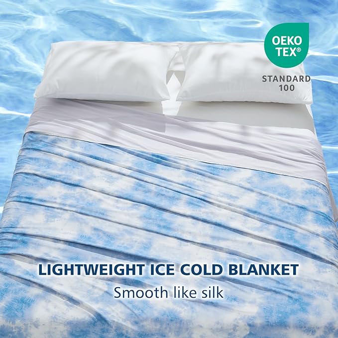 EMME Cooling Blanket 50"x70", Q-Max 0.5 Cooling Blankets for Hot Sleepers, Ice Summer Blanket for Nights Sweats, Blue Lightweight Sheet for Bed