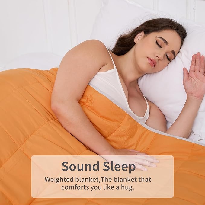Weighted Blanket 15lbs Twin Size Orange Grey 48"x72" Weighted Blankets for Adults Heavy Blanket are Comfortable and Cozy