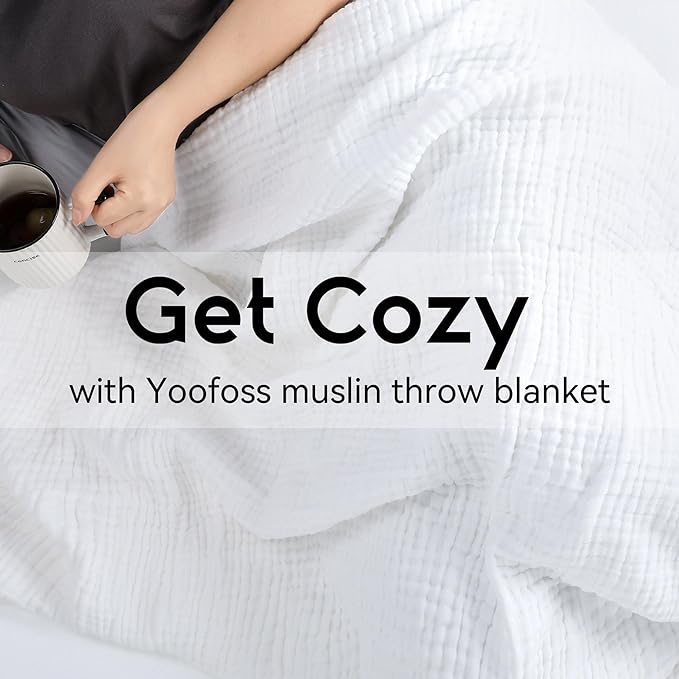 Yoofoss Muslin Blanket 100% Cotton Throw Large 50" x 60" for Bed Couch Summer Gauze Blanket for Adults Lightweight and Breathable White