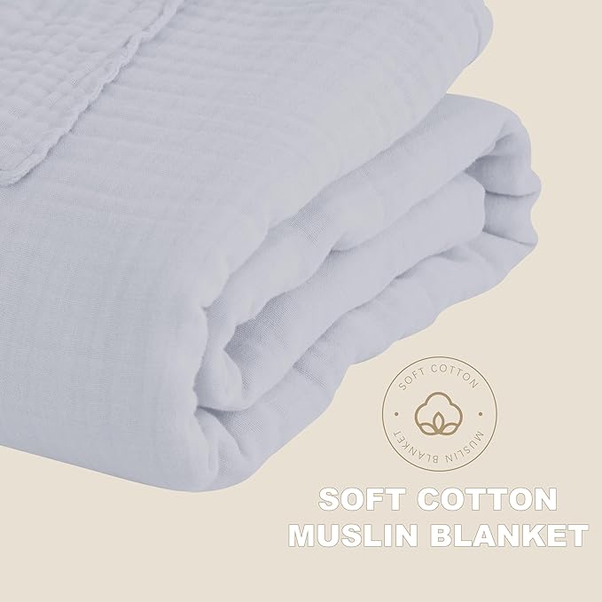 Cosy Family 6 Layer Muslin Bed Blanket - Breathable and Lightweight Gauze Boho Blanket for Spring, Soft 100% Cotton Muslin Blanket, Slate, 55x80 Inches