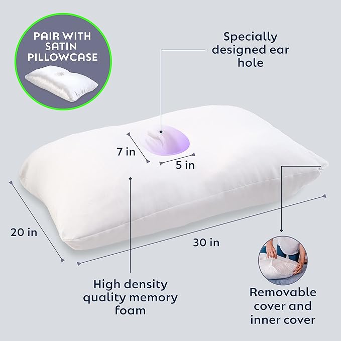 Pillow with an Ear Hole | Ear Pain & CNH Pillow | Adjustable | CertiPUR-US Premium Memory Foam Fill | 100 Night Trial