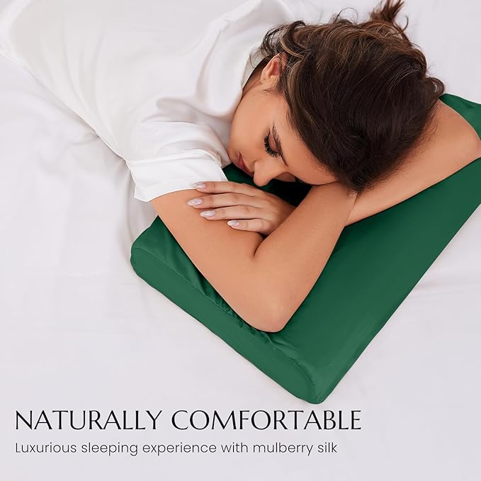 THXSILK 19 Momme 100% Mulberry Silk Pillowcase for Contour Memory Foam Pillow, Contour Pillow Case Cover, Cervical Pillow Case, Pack of 1((Emerald Green, 24"x14"x4.7"/3.9")
