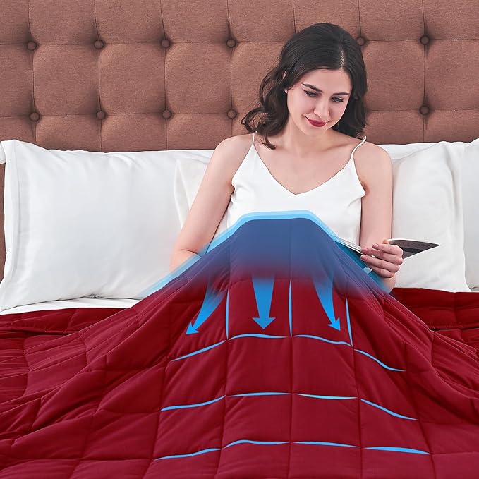 yescool Weighted Blanket for Adults (12 lbs, 60" x 80", Red) Cooling Heavy Blanket for Sleeping Perfect for 110-130 lbs, Queen Size Breathable Blanket with Premium Glass Bead, Machine Washable
