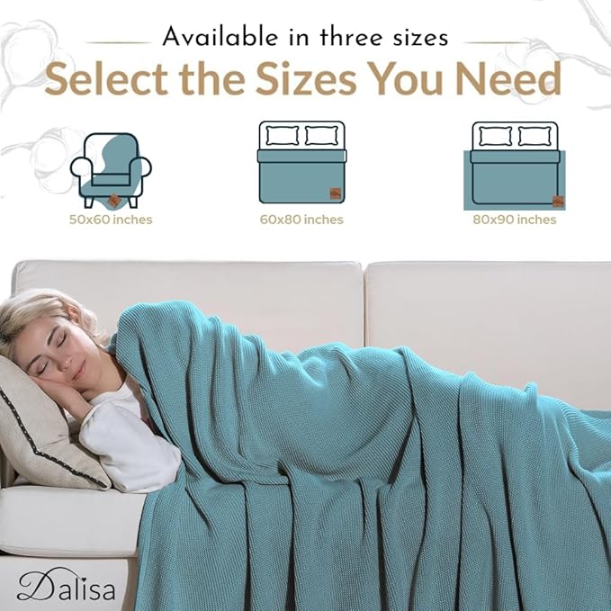100% Organic Turkish Cotton Throw Blanket - GOTS Certified, Cozy - Perfect for Couch, Bed, and Home Decor - Boho Vintage Knit Alina (Smoke Blue, 60x80)