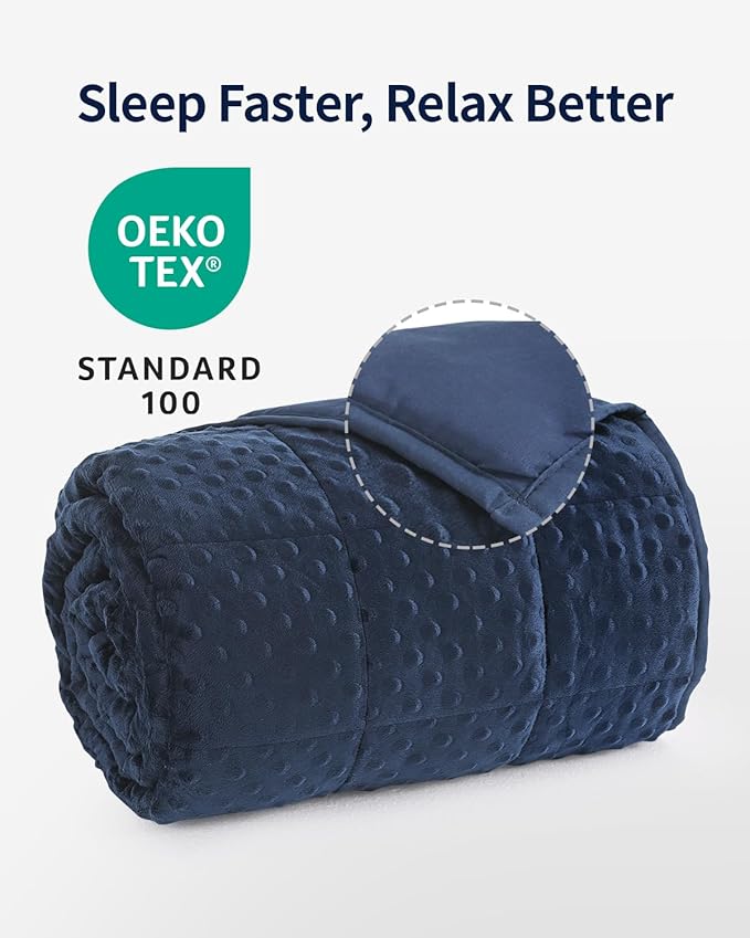 Mr. Sandman Weighted Blanket for Adults Queen, Minky Heavy Blanket for Woman,Man Sleeping/Calm, Soft and Cozy Weighted Throw Blankets, Machine Washable, 60 x 80in, 15 lbs, Navy Blue