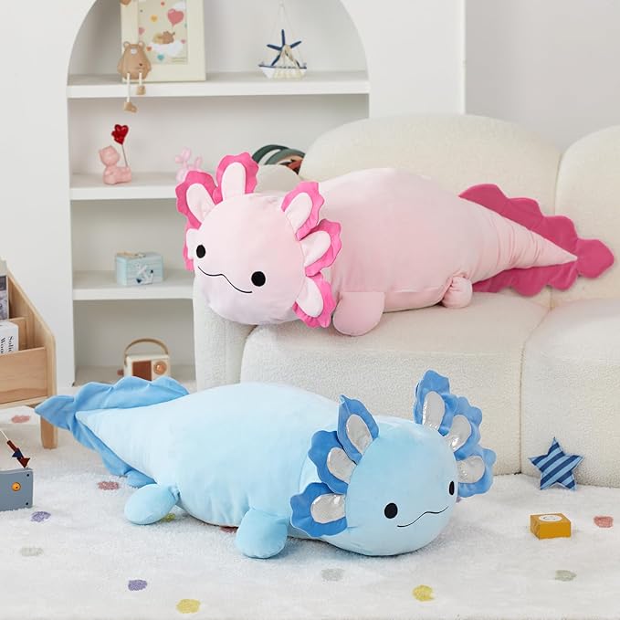 Jumbo Axolotl Plush Toy, 39" Giant Axolotl Stuffed Animal Plush, Big Blue Toys Gift for Girls Kids, Long Squishy Pillow for Holiday Birthday Christmas