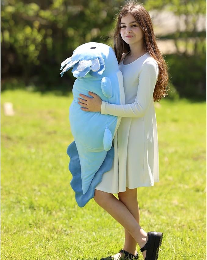Jumbo Axolotl Plush Toy, 39" Giant Axolotl Stuffed Animal Plush, Big Blue Toys Gift for Girls Kids, Long Squishy Pillow for Holiday Birthday Christmas