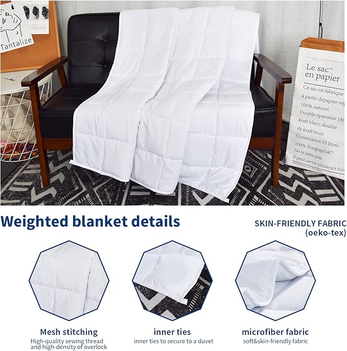 Weighted Blanket 12lbs Twin Size White 48"x72" Weighted Blankets for Adults Heavy Blanket are Comfortable and Cozy