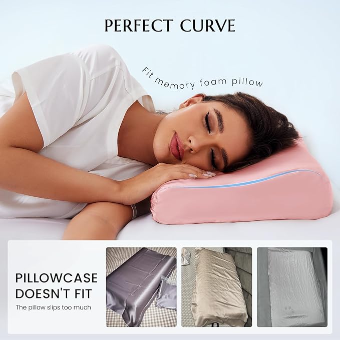 THXSILK 19 Momme 100% Mulberry Silk Pillowcase for Contour Memory Foam Pillow, Contour Pillow Case Cover, Cervical Pillow Case, Pack of 1(Charming Pink, 21"x14.5"x4.9"/4.2")