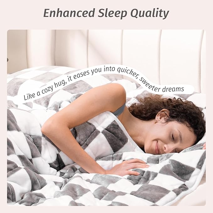 Wemore Flannel Fleece Weighted Blanket for Adult Twin Size 12 lbs, Dual Sided Luxurious Checkerboard Grid Heavy Blankets, Ultra Soft Throw Blanket, Plaid Grey, 48 x 72 inches