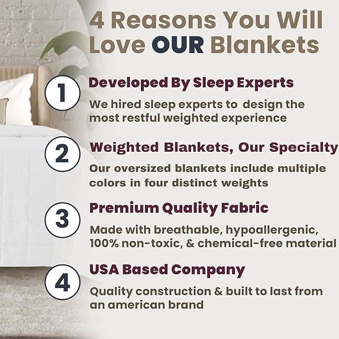 HomeSmart White Weighted Blanket Queen Size 20lbs, Ultra Soft Fabric, Oversized Queen Weighted Blanket, 92x88