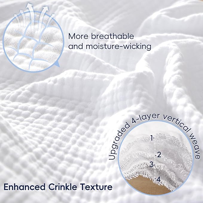 PHF 100% Cotton Muslin Blanket Twin Size 66" x 90", 4-Layer Lightweight and Breathable Blanket for Summer, Luxuriously Soft Gauze Bedding for Bed, Natural Minimalism Style, Ideal Gift, White