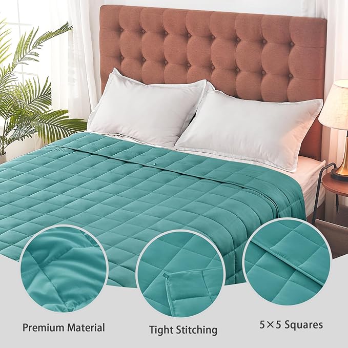yescool Weighted Blanket for Adults (25 lbs, 60" x 80", Teal) Cooling Heavy Blanket for Sleeping Perfect for 240-260 lbs, Queen Size Breathable Blanket with Premium Glass Bead, Machine Washable