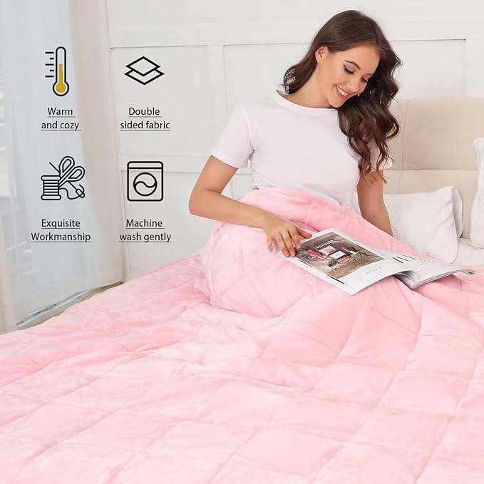 Alomidds Sherpa Fleece Weighted Blanket for Adults(15lbs Twin Size) Heavy Blanket with Fluffy Warm Thick Sherpa & Cozy Soft Flannel Snuggle Great for Sofa Bed Calming, 48x72 inches, Pink
