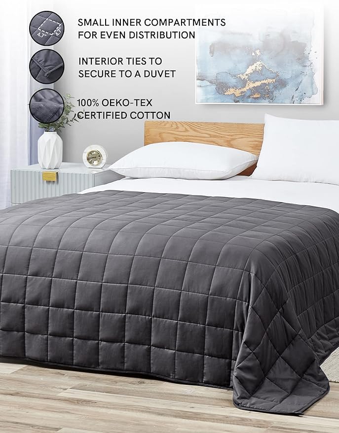 YnM Weighted Blanket, Soothing Cotton, Bed Blanket for One Person of 90lbs, Ideal for Twin Bed (41x60 Inches, 10 Pounds, Dark Grey)