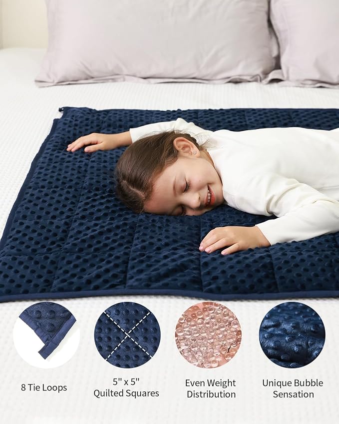 Mr. Sandman Weighted Blanket 7LBS 41 x 60 Inches, Minky Dots Heavy Blanket with Glass Beads, Soft and Cooling for School and Home, Navy Blue