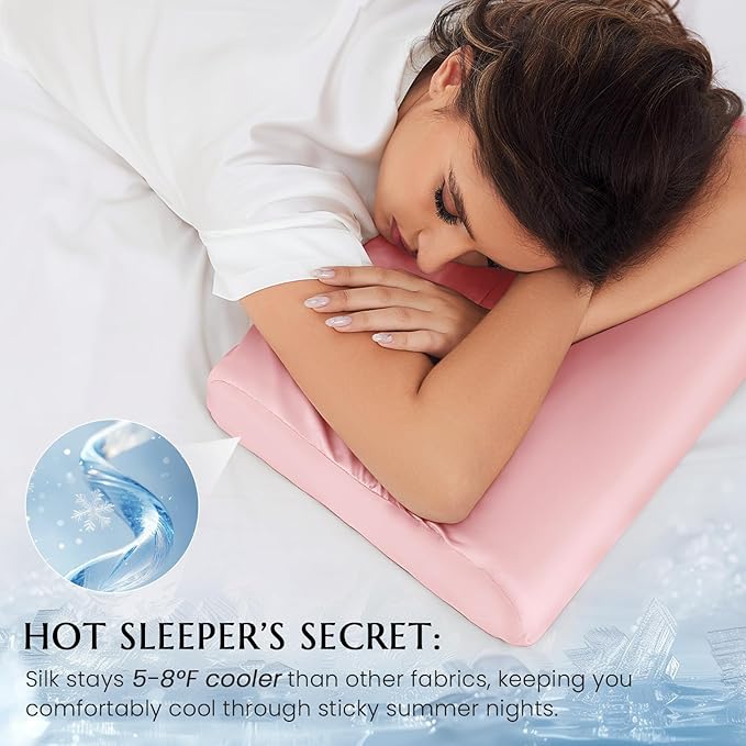 THXSILK 19 Momme 100% Mulberry Silk Pillowcase for Contour Memory Foam Pillow, Contour Pillow Case Cover, Cervical Pillow Case, Pack of 1(Charming Pink, 21"x14.5"x4.9"/4.2")
