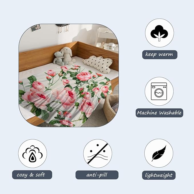 Neatee Living Rose Throw Blanket for Baby Small Spring Summer Floral Blanket for Toddler Swaddle Pet Kid Soft Fuzzy Plush Fleece Blankets Couch Living Room Flower Decorative Blanket 30x40